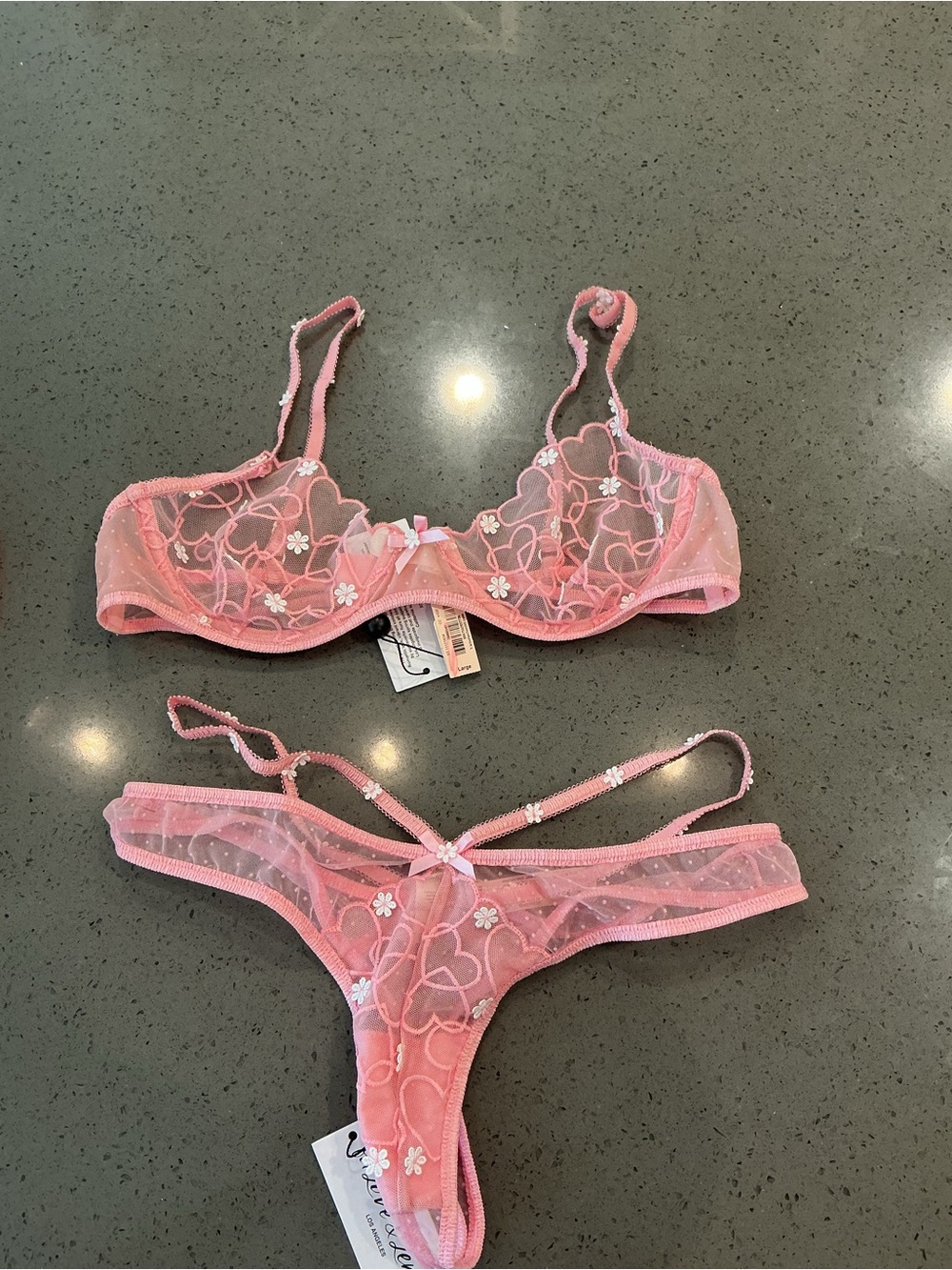 #145 For Love & Lemons/VS Collab Pink Love Letter Bra and Thong Set